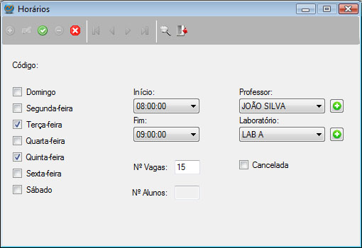 Cadastro horários