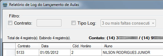 Relatório de Log de Lançamento de Aulas