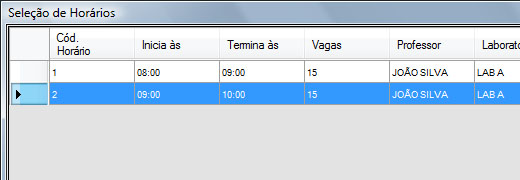 Agendamento - Seleção de horários